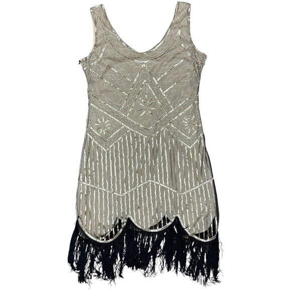 EUC Women's 1920s Gatsby Sequin Fringed Flapper Dress Gold | Size XXL - Picture 4 of 7